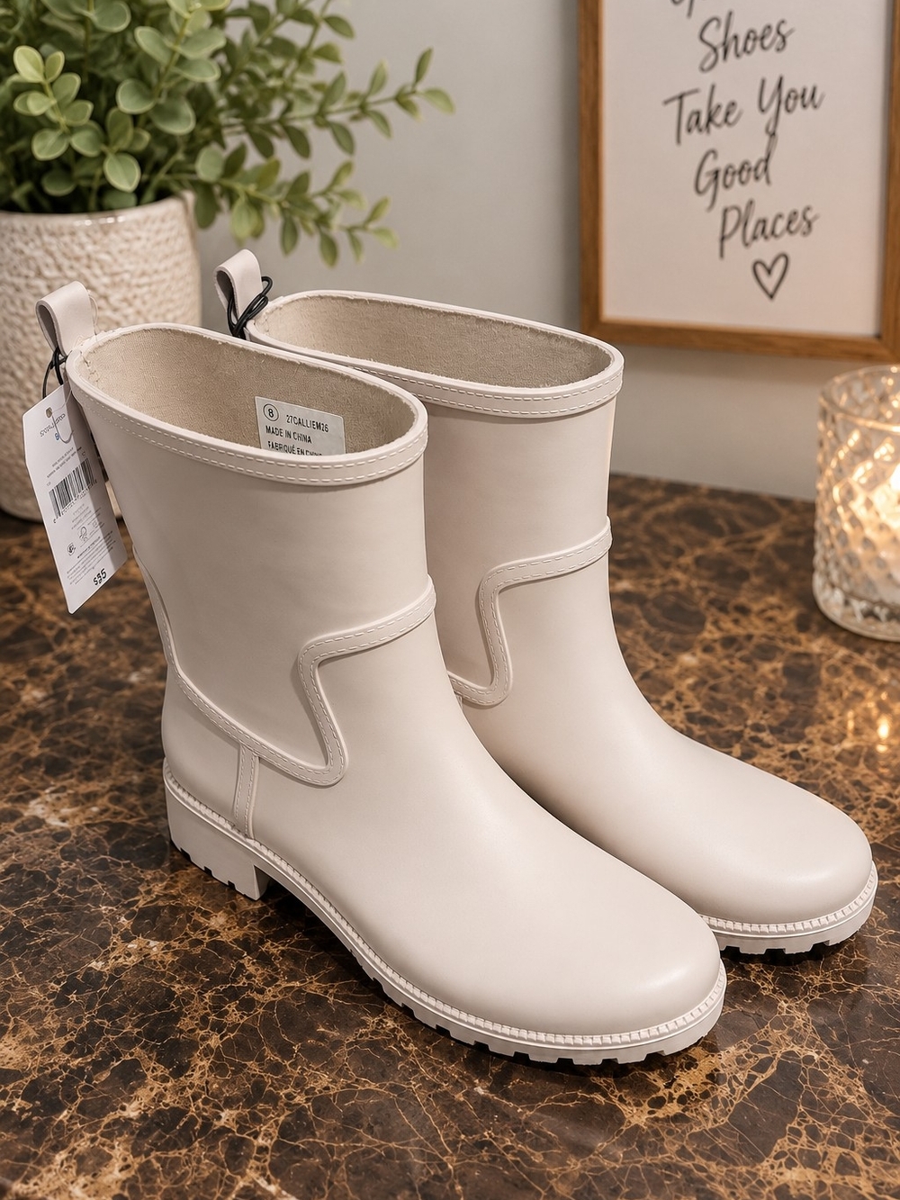 Time and Tru Rain Boots Women’s Size 8 Cream Beige Waterproof NWT